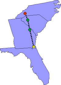 Route from Florida to North Carolina