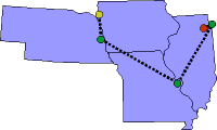 Route from Illinois to Iowa