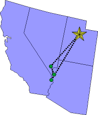 Route from Utah to California to Utah
