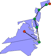 Route from Virginia to Rhode Island